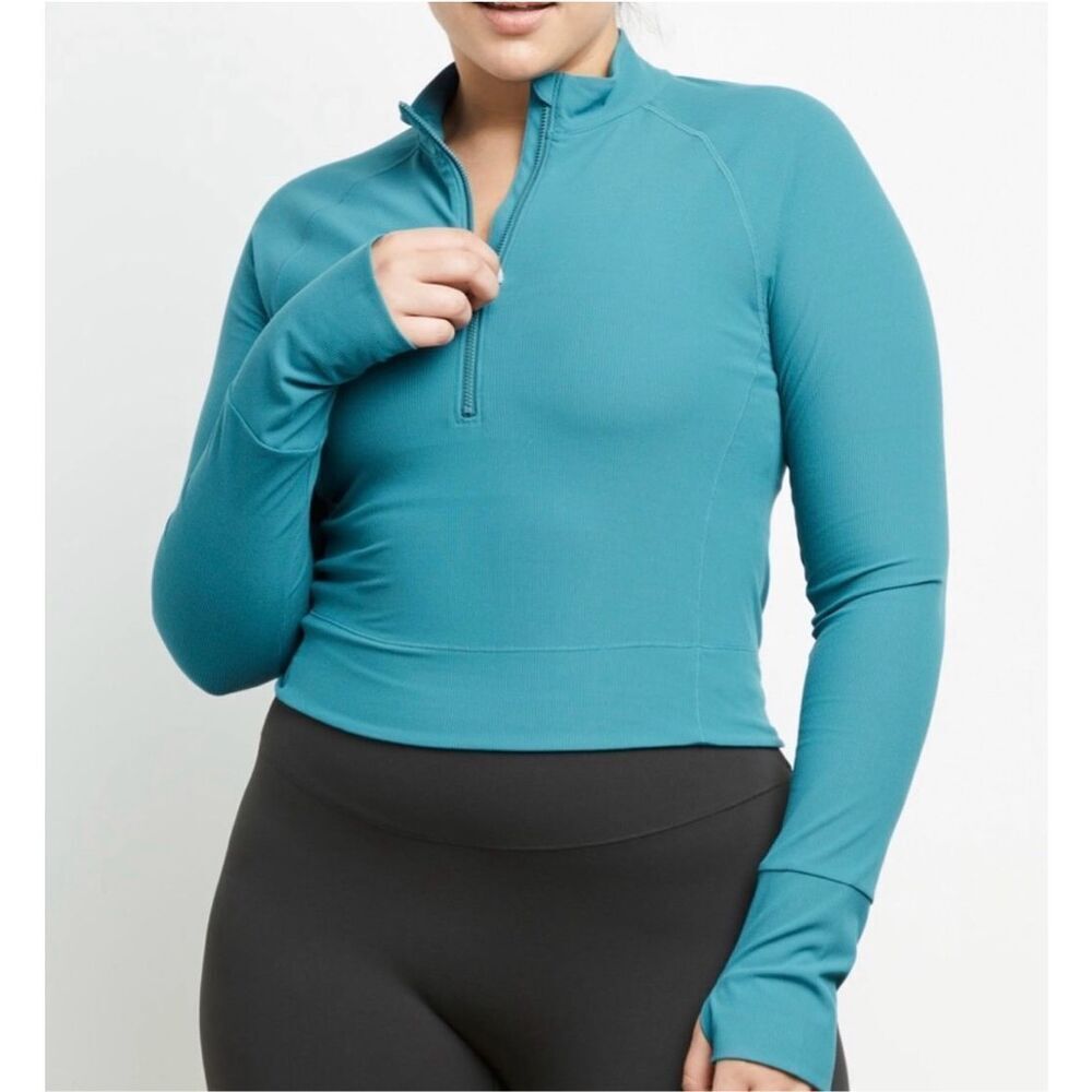 Stori Elevate Half Zip Cropped Jacket Ribbed Abyss Blue Gym Athleisure Size 8 M